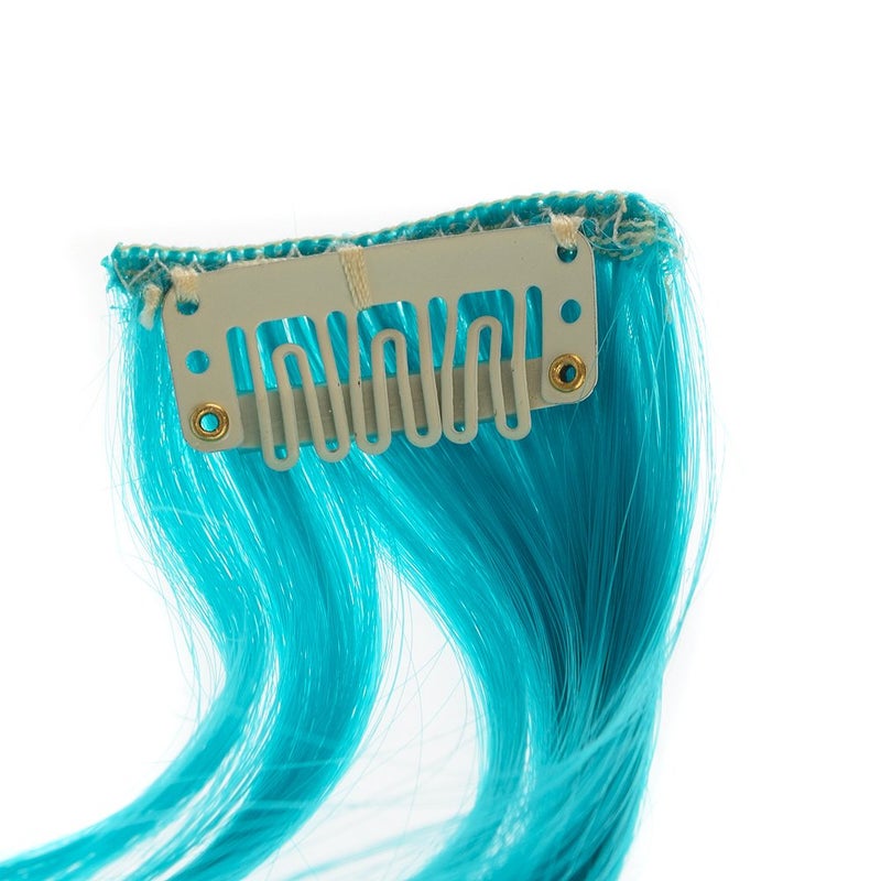 SWACC 12 Pcs Curly Wavy One Color Party Highlights Clip on in Hair Extensions For Women Colored Hair Streak Synthetic Hairpieces (Teal Blue) - Image 3
